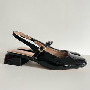 Black Patent Slingback Mary Jane Heels